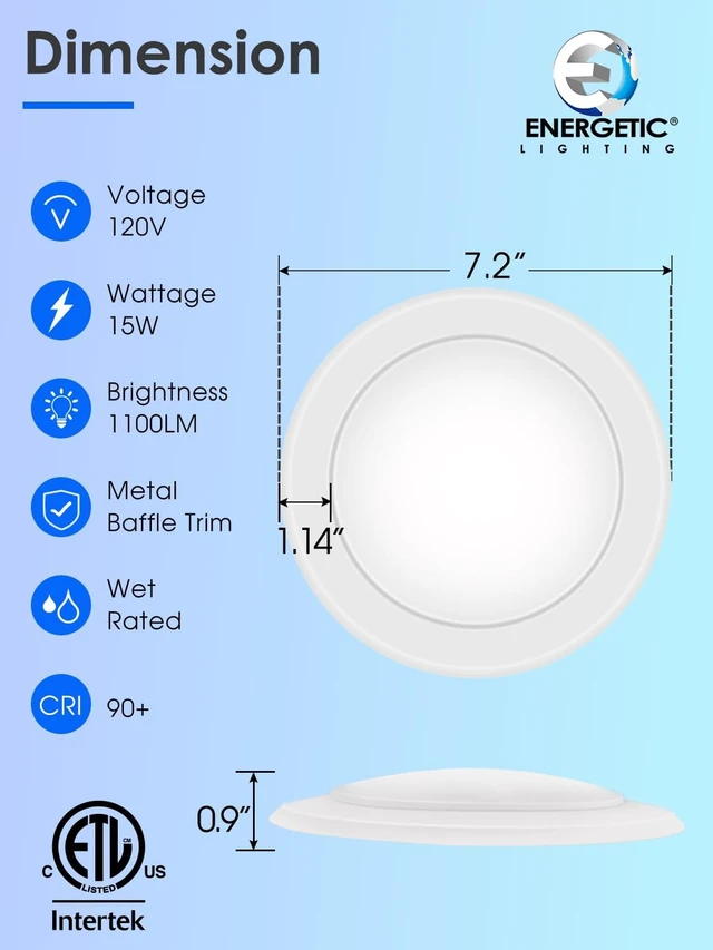 Alt view image 3 of 7 - 4 Pack 6 Inch LED Disk Light, Dimmable Flush Mount Ceiling Lights, Daylight 5000K, 15W 1100LM, CRI 90+, Low Profile Surface Mount Ceiling Disc Light, Wet Rated, Installs into Junction Box, ETL & FCC