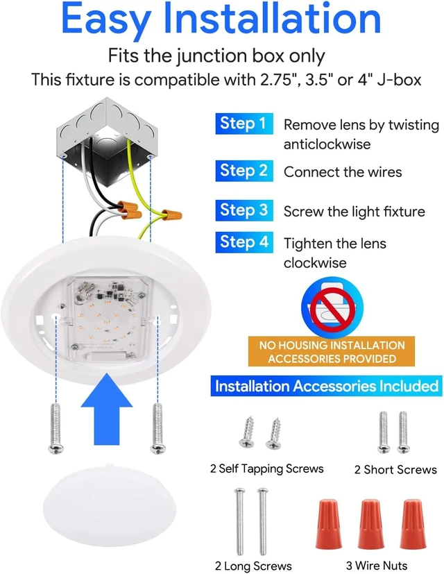 Alt view image 4 of 7 - 4 Pack 6 Inch LED Disk Light, Dimmable Flush Mount Ceiling Lights, Daylight 5000K, 15W 1100LM, CRI 90+, Low Profile Surface Mount Ceiling Disc Light, Wet Rated, Installs into Junction Box, ETL & FCC