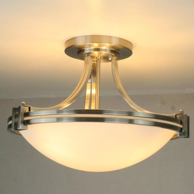 Alt view image 6 of 7 - SAMTEEN Brushed Nickel Semi Flush Mount Ceiling Light with Milk White Glass