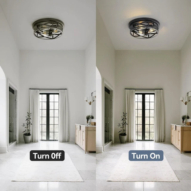 Alt view image 6 of 7 - 13 Inch Black Farmhouse Close to Ceiling Lights, Farmhouse Metal Cage Flush Mount Ceiling Light 3-Lights, Black Industrial Semi Flush Mount Ceiling Light for House Hallway Kitchen Bedroom