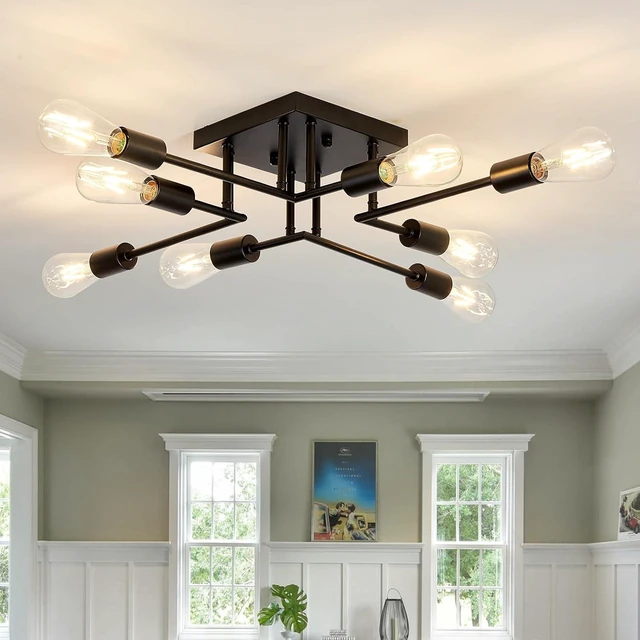 Main image of ASGYISA 8-Lights Semi Flush Mount Ceiling Light Fixture Modern Metal Black Sputnik Chandeliers with E26 Bulb Base Close to Ceiling Light for Kitchen Dining Room Living Room Hallway Bedroom