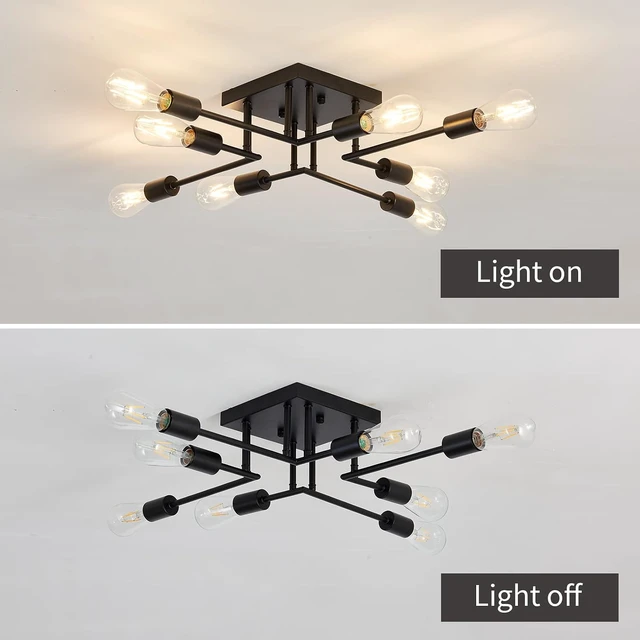Alt view image 4 of 6 - ASGYISA 8-Lights Semi Flush Mount Ceiling Light Fixture Modern Metal Black Sputnik Chandeliers with E26 Bulb Base Close to Ceiling Light for Kitchen Dining Room Living Room Hallway Bedroom