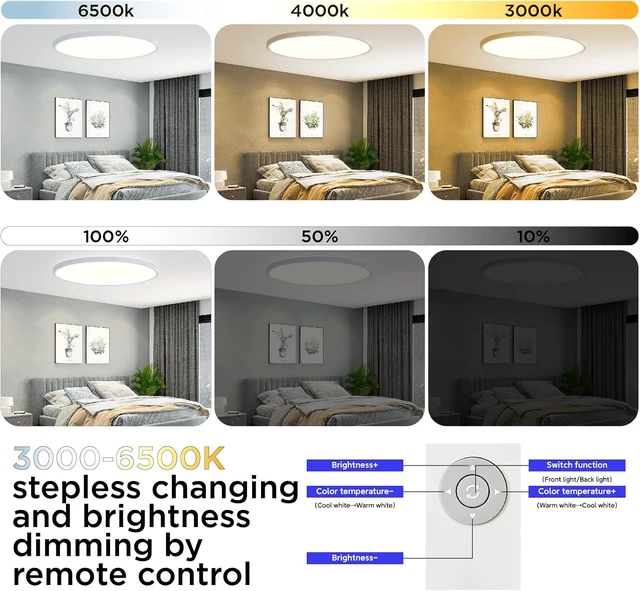 Alt view image 2 of 7 - ocioc 18inch Flush Mount Ceiling Light Fixture with Remote Control, 40W, 2000K Nightlight, 3000K-6500K Color Changeable, LED Ceiling Light for Living Room/Bedroom/Kitchen White