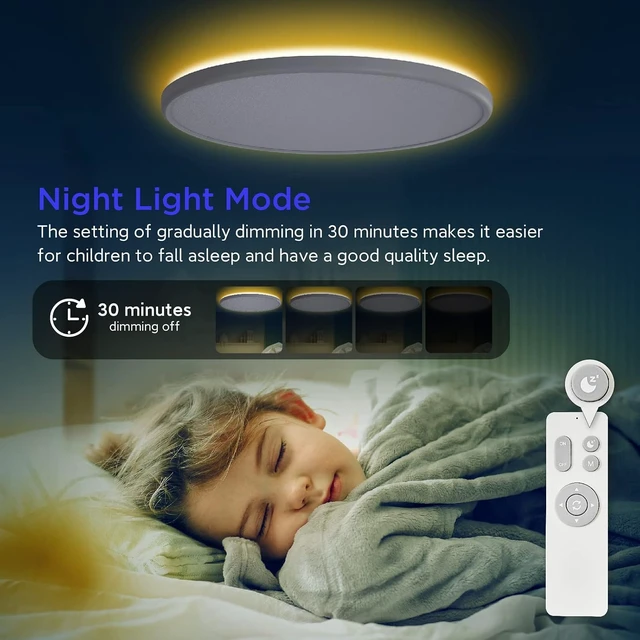 Alt view image 4 of 7 - ocioc 18inch Flush Mount Ceiling Light Fixture with Remote Control, 40W, 2000K Nightlight, 3000K-6500K Color Changeable, LED Ceiling Light for Living Room/Bedroom/Kitchen White