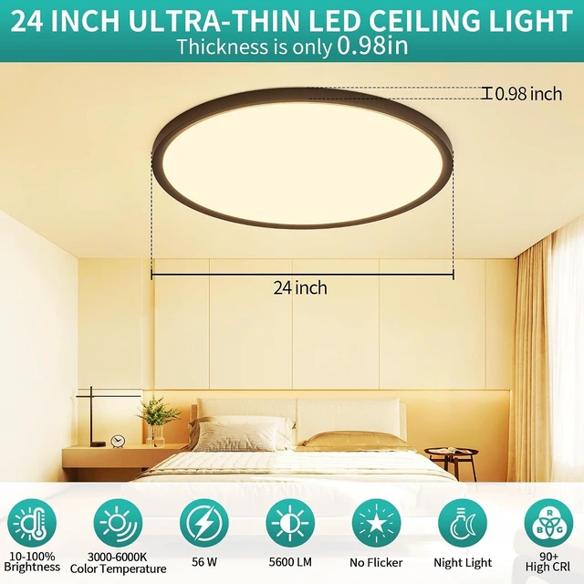 Alt view image 2 of 7 - 24 Inch Large Flush Mount LED Ceiling Light with Remote 56W 5600LM Dimmable
