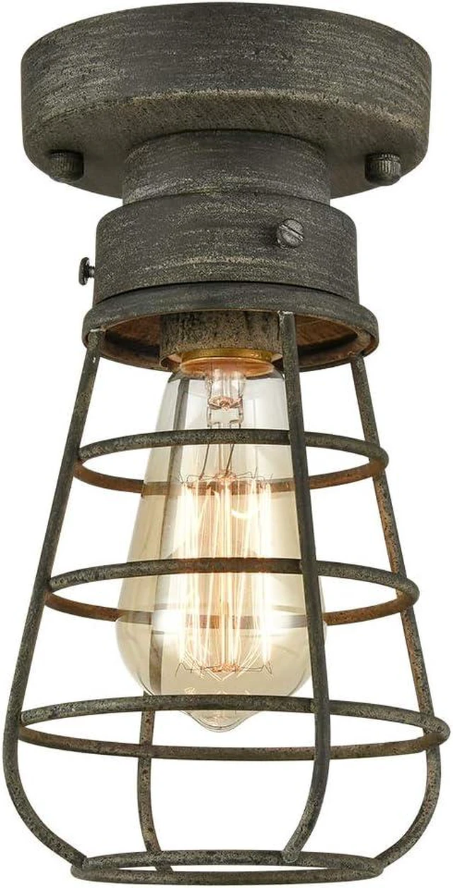 Main image of Farm Rustic Ceiling Light Fixture Small Metal Caged Ceiling Light Mini Close to Ceiling Lamp with Unique Rust Finish