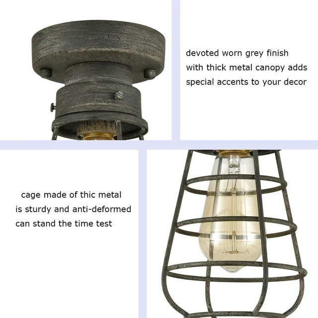 Alt view image 2 of 6 - Farm Rustic Ceiling Light Fixture Small Metal Caged Ceiling Light Mini Close to Ceiling Lamp with Unique Rust Finish