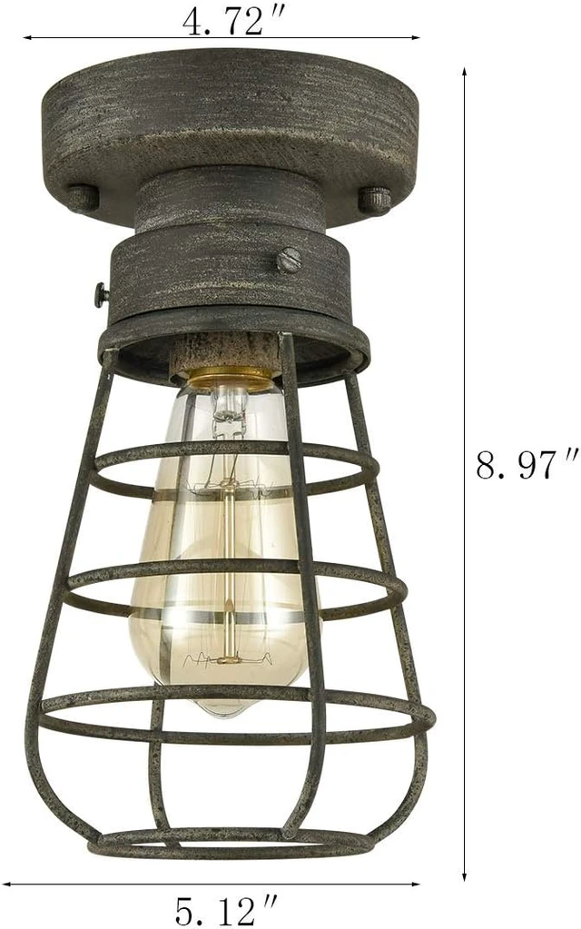 Alt view image 3 of 6 - Farm Rustic Ceiling Light Fixture Small Metal Caged Ceiling Light Mini Close to Ceiling Lamp with Unique Rust Finish