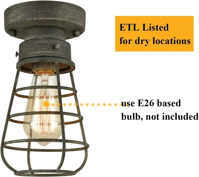 Alt view image 4 of 6 - Farm Rustic Ceiling Light Fixture Small Metal Caged Ceiling Light Mini Close to Ceiling Lamp with Unique Rust Finish