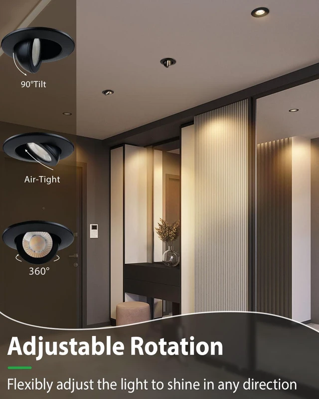 Alt view image 2 of 7 - zouzai 3 Inch Gimbal LED Recessed Lights, 5CCT, 7W 800LM, Black 6 Pack