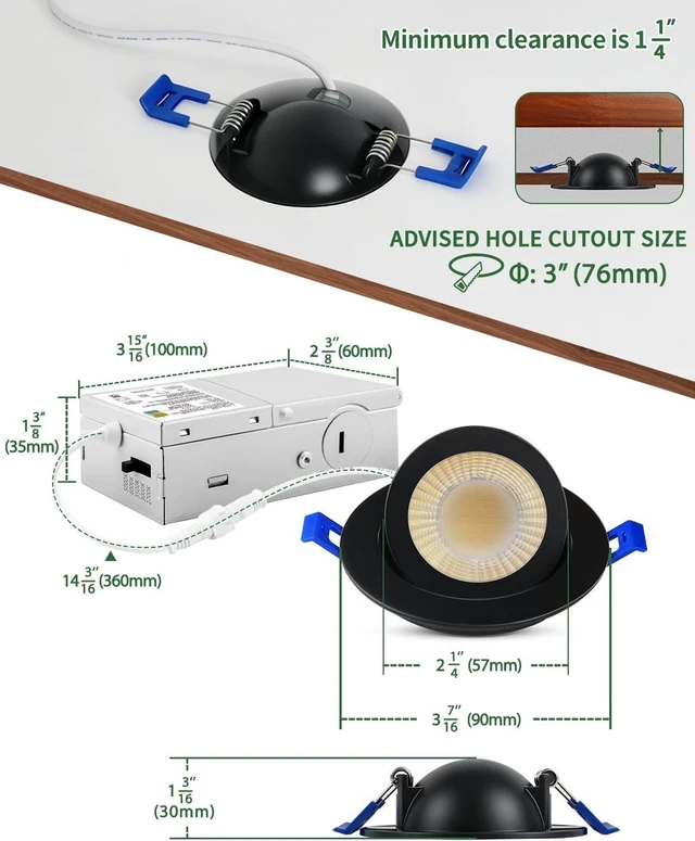 Alt view image 5 of 7 - zouzai 3 Inch Gimbal LED Recessed Lights, 5CCT, 7W 800LM, Black 6 Pack