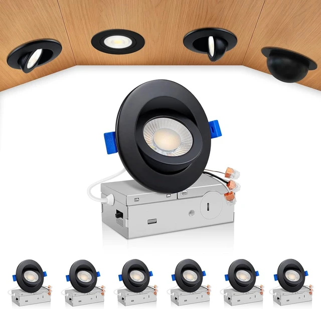 Main image of zouzai 3 Inch Gimbal LED Recessed Lights, 5CCT, 7W 800LM, Black 6 Pack