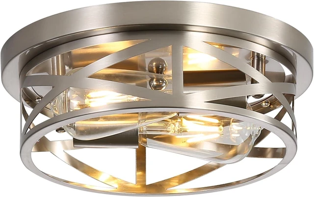 Main image of Close to Ceiling Light Fixtures, 2-Light Brushed Nickle Flush Mount Ceiling Light, 11 Inch Metal Cage Cross Modern Indoor House Ceiling Lights for Kitchen Bedroom Living Room Foyer Hallway Office