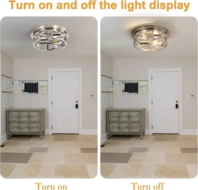 Alt view image 7 of 7 - Close to Ceiling Light Fixtures, 2-Light Brushed Nickle Flush Mount Ceiling Light, 11 Inch Metal Cage Cross Modern Indoor House Ceiling Lights for Kitchen Bedroom Living Room Foyer Hallway Office
