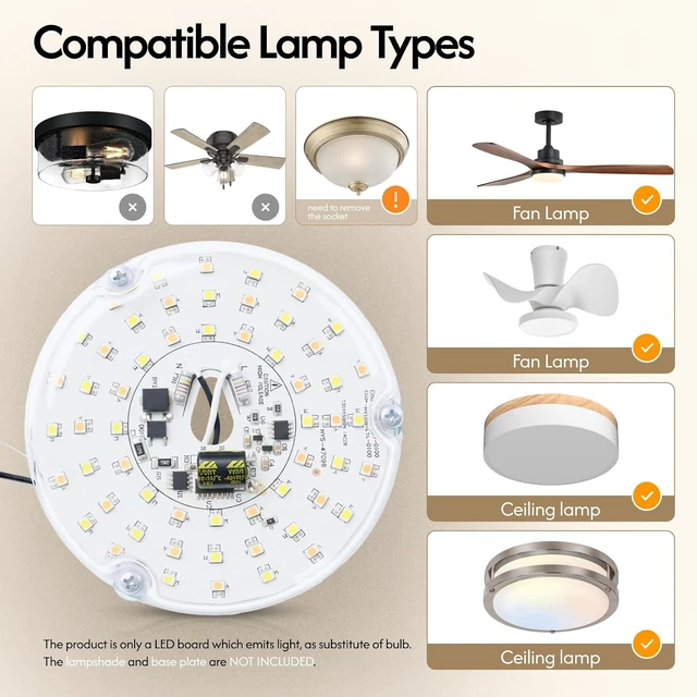 Alt view image 3 of 7 - 4 Inch Ceiling Fan Light Led Replacement 3CCT, Easy Magnetic Mount on
