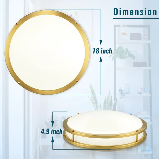 Alt view image 3 of 7 - 18 inch Ceiling Light Fixture Flush Mount Gold, 36W Large Living Room Ceiling Light LED, Dimmable Kitchen Lighting Fixture for Bedroom, Bathroom, Living Room
