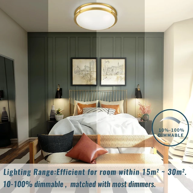 Alt view image 5 of 7 - 18 inch Ceiling Light Fixture Flush Mount Gold, 36W Large Living Room Ceiling Light LED, Dimmable Kitchen Lighting Fixture for Bedroom, Bathroom, Living Room