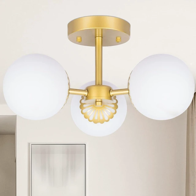 Main image of 3 Lights Gold Semi Flush Mount Ceiling Light Mid Century Modern Light