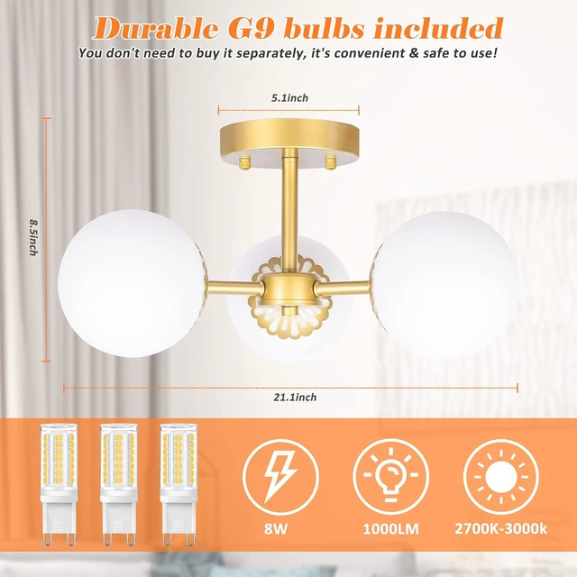 Alt view image 3 of 7 - 3 Lights Gold Semi Flush Mount Ceiling Light Mid Century Modern Light