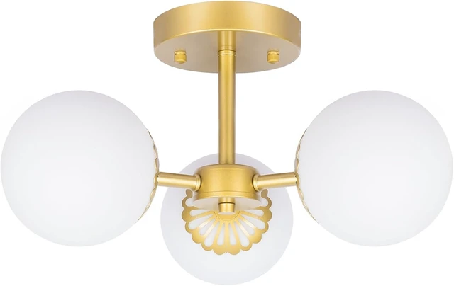 Alt view image 4 of 7 - 3 Lights Gold Semi Flush Mount Ceiling Light Mid Century Modern Light