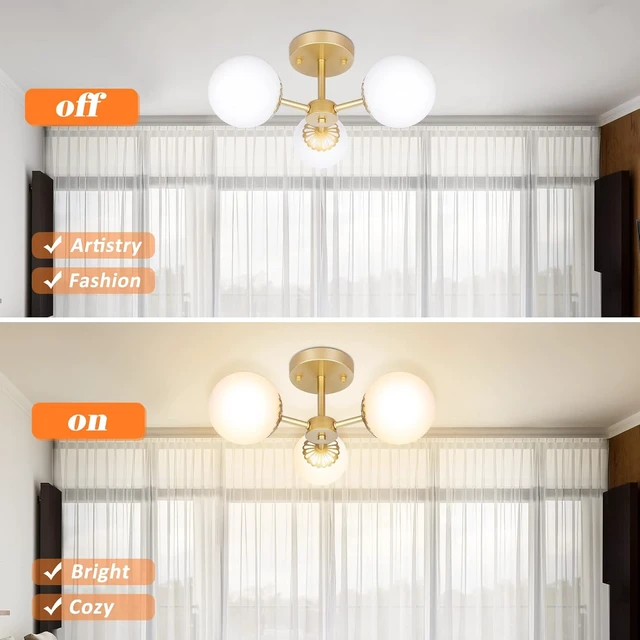 Alt view image 6 of 7 - 3 Lights Gold Semi Flush Mount Ceiling Light Mid Century Modern Light