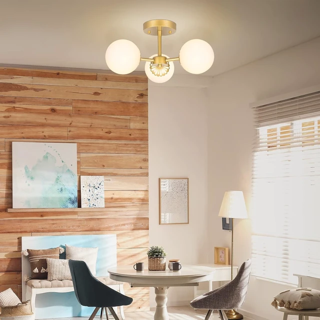 Alt view image 7 of 7 - 3 Lights Gold Semi Flush Mount Ceiling Light Mid Century Modern Light