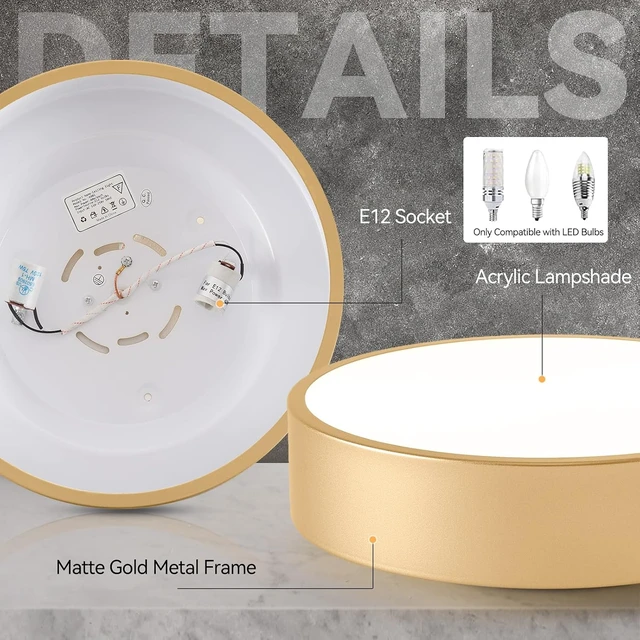 Alt view image 2 of 7 - 11.8" Gold Flush Mount Ceiling Light,2-Light Ceiling Lamp