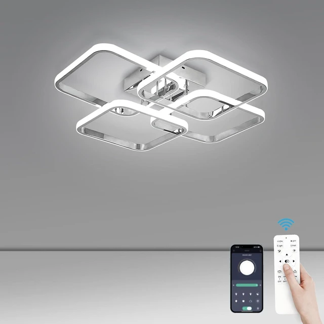 Main image of CANEOE Dimmable Modern Led Ceiling Light, 4 Rings Square Ceiling Lamp with Remote Control, 48W Chrome Acrylic Ceiling Lighting Fixture for Living Room Dining Room Kitchen Office Lamps