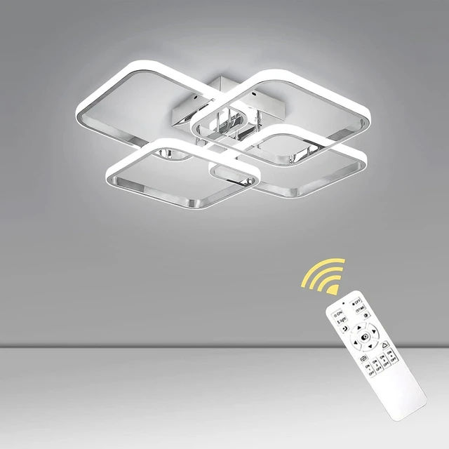Alt view image 7 of 7 - CANEOE Dimmable Modern Led Ceiling Light, 4 Rings Square Ceiling Lamp with Remote Control, 48W Chrome Acrylic Ceiling Lighting Fixture for Living Room Dining Room Kitchen Office Lamps