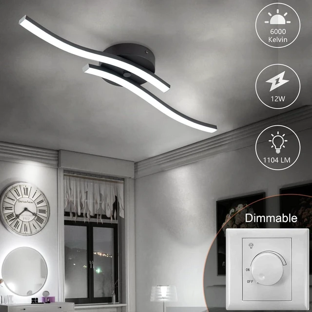 Alt view image 2 of 7 - EDISLIVE 22.5 Inch Black Curved LED Ceiling Light, 12W 1200LM Dimmable Flush Mount, 6000K Cool White Slim Low Profile Lighting Fixture for Kitchen Hallway Office Garage