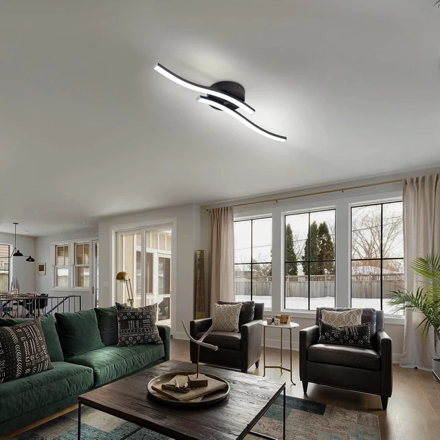 Alt view image 3 of 7 - EDISLIVE 22.5 Inch Black Curved LED Ceiling Light, 12W 1200LM Dimmable Flush Mount, 6000K Cool White Slim Low Profile Lighting Fixture for Kitchen Hallway Office Garage