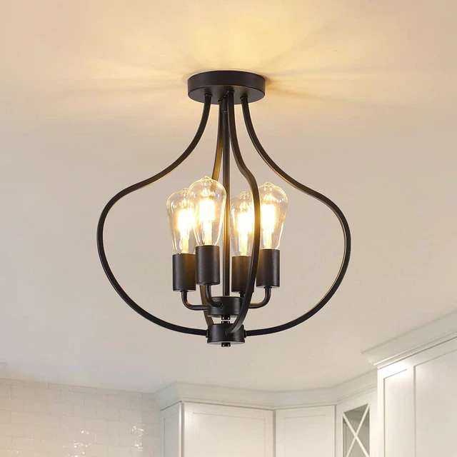 Main image of 4-Light Farmhouse Semi Flush Mount Ceiling Light, Black Light Fixture,Modern Industrial Flush Mount Chandelier for Kitchen Island Dining Room Bedroom Living Room Foyer Hallway Entryway
