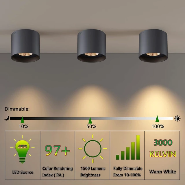 Alt view image 7 of 7 - Ceiling Light Fixture, Flush Mount Ceiling Lights LED Dimmable Cylinder Ceiling Light Spot Light for Living Room Hallway Kitchen Dining Room Foyer 3000K 14.5W (Black)