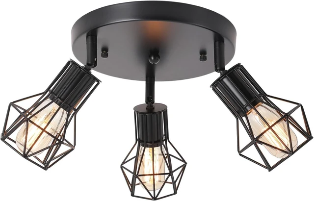 Main image of 3-Light Flush Mount Ceiling Light Fixture, Industrial Kitchen Light Fixtures Ceiling, E26 Black Farmhouse Ceiling Light Fixture Black for Dining Room Hallway Entryway