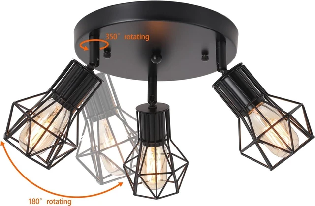 Alt view image 2 of 7 - 3-Light Flush Mount Ceiling Light Fixture, Industrial Kitchen Light Fixtures Ceiling, E26 Black Farmhouse Ceiling Light Fixture Black for Dining Room Hallway Entryway