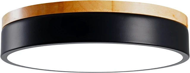 Main image of Dimmable LED Wood Flush Mount Ceiling Light Fixture 3000-6000K Tunnable 12 Inch, 24W Modern Close to Ceiling Light, Bedroom Light for Kitchen, Hallway, Black, Type B 5CCT