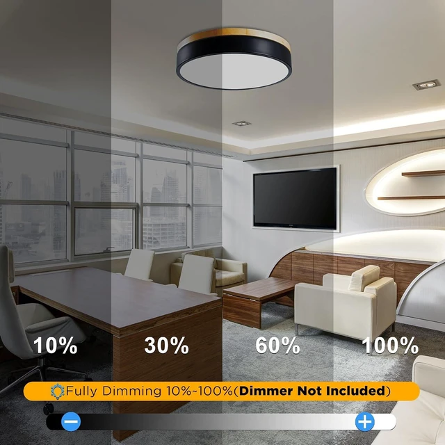 Alt view image 3 of 7 - Dimmable LED Wood Flush Mount Ceiling Light Fixture 3000-6000K Tunnable 12 Inch, 24W Modern Close to Ceiling Light, Bedroom Light for Kitchen, Hallway, Black, Type B 5CCT