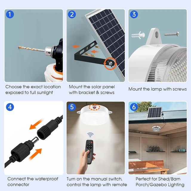 Alt view image 6 of 7 - Solar Ceiling Light Motion Sensor, 5 Modes Day/Night for Shed Barn