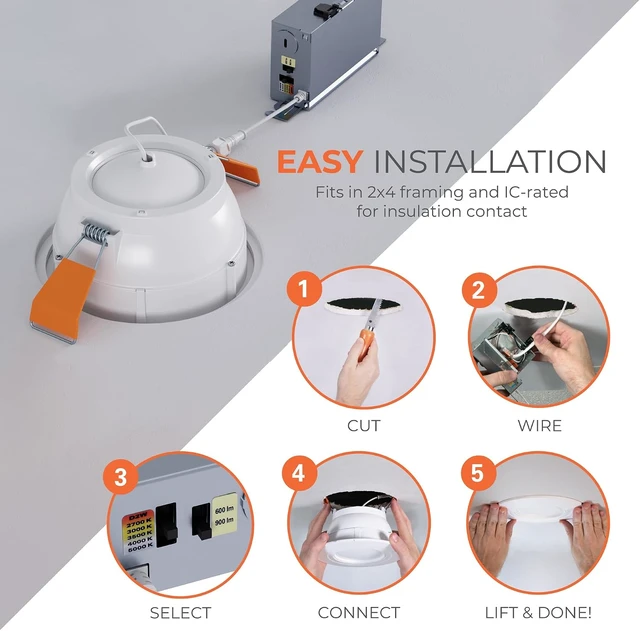 Alt view image 4 of 7 - HALO RA 6 inch LED Recessed Lighting Adjustable Gimbal 5CCT 600/900lm