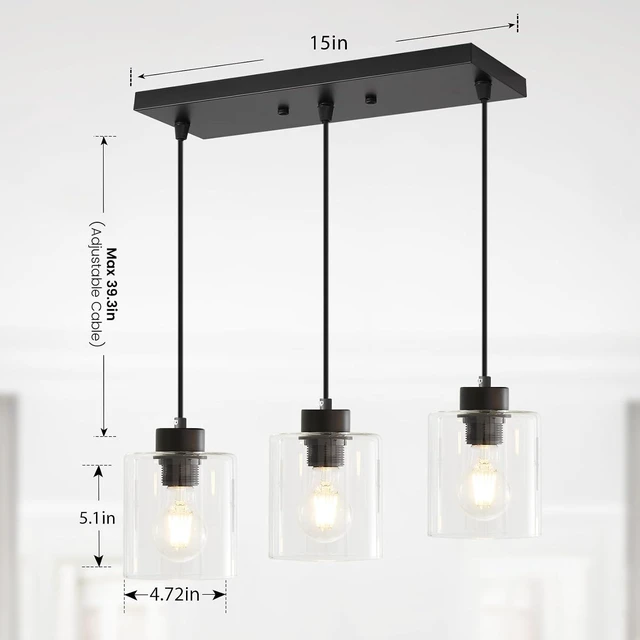Alt view image 2 of 6 - 3-Light Black Pendant Light Kitchen Island Dinning Room