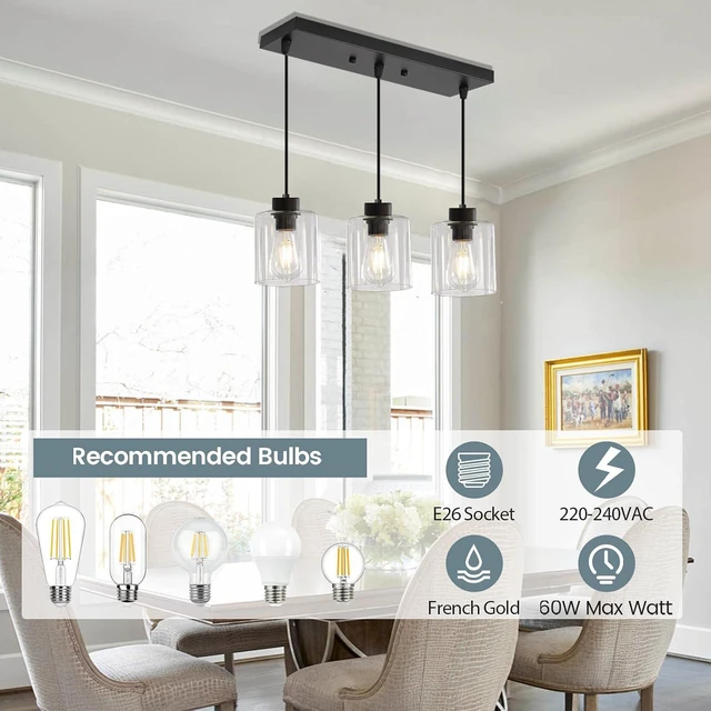 Alt view image 3 of 6 - 3-Light Black Pendant Light Kitchen Island Dinning Room