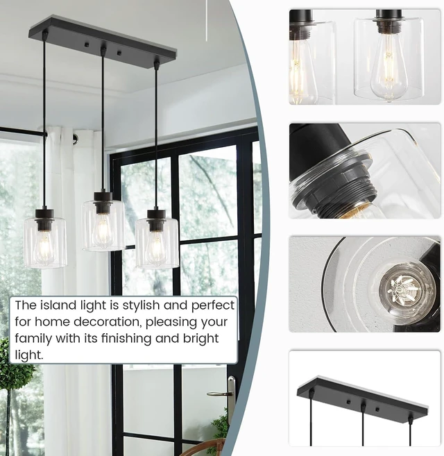 Alt view image 4 of 6 - 3-Light Black Pendant Light Kitchen Island Dinning Room