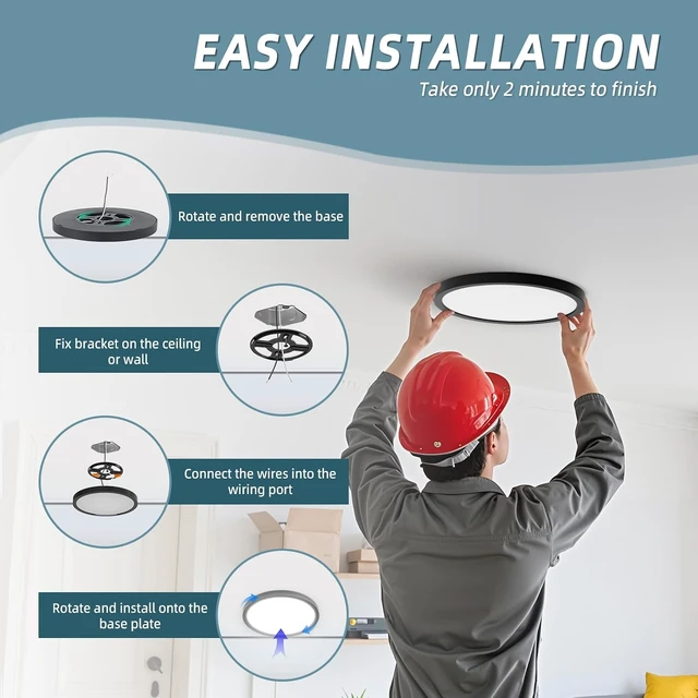 Alt view image 6 of 7 - TOPELER Black Slim LED Surface Mount Ceiling Light, 9inch Dimmable Round Flat Panel Lights, 24W 2000Lm, 5CCT Selectable Low Profile Ceiling Light Fixtures for Hallway, Kitchen, Porch, 2 Pack