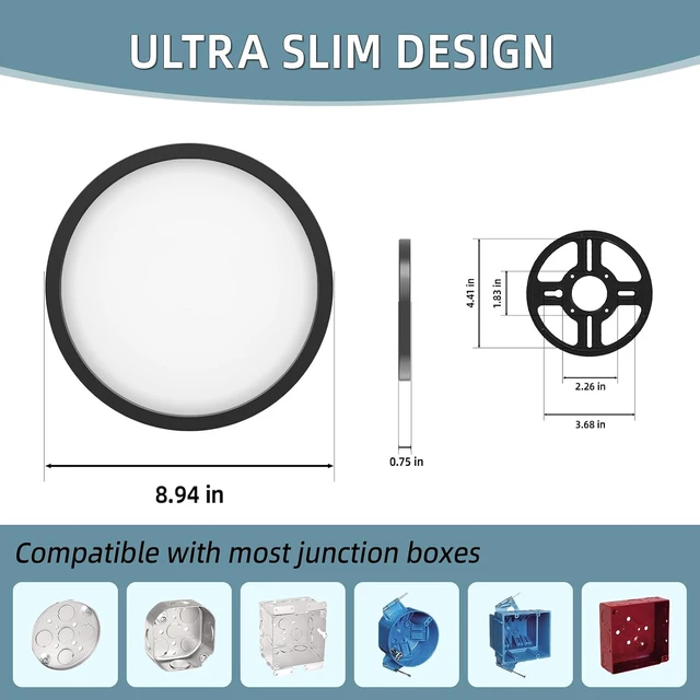 Alt view image 7 of 7 - TOPELER Black Slim LED Surface Mount Ceiling Light, 9inch Dimmable Round Flat Panel Lights, 24W 2000Lm, 5CCT Selectable Low Profile Ceiling Light Fixtures for Hallway, Kitchen, Porch, 2 Pack