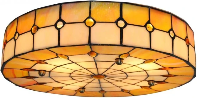 Main image of Fandian 16 Vintage Style Ceiling Light Fixture, Vintage Flush Mount Stained Glass Chandelier Decorative Lighting Lamp 3-Lights for Living/Bedroom,Entryway