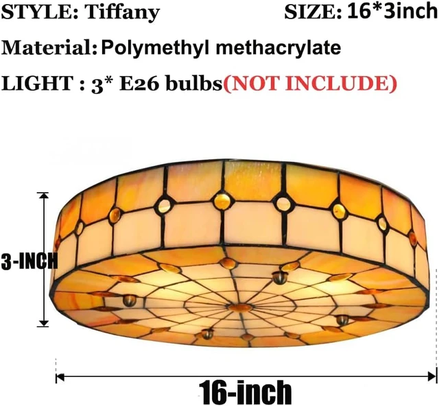 Alt view image 3 of 7 - Fandian 16 Vintage Style Ceiling Light Fixture, Vintage Flush Mount Stained Glass Chandelier Decorative Lighting Lamp 3-Lights for Living/Bedroom,Entryway