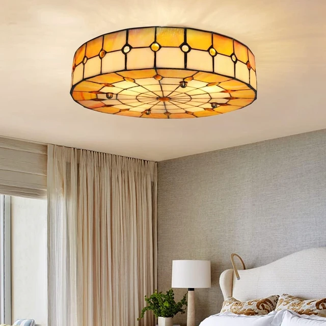 Alt view image 2 of 7 - Fandian 16 Vintage Style Ceiling Light Fixture, Vintage Flush Mount Stained Glass Chandelier Decorative Lighting Lamp 3-Lights for Living/Bedroom,Entryway
