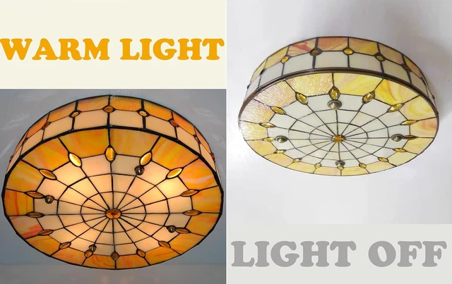 Alt view image 5 of 7 - Fandian 16 Vintage Style Ceiling Light Fixture, Vintage Flush Mount Stained Glass Chandelier Decorative Lighting Lamp 3-Lights for Living/Bedroom,Entryway