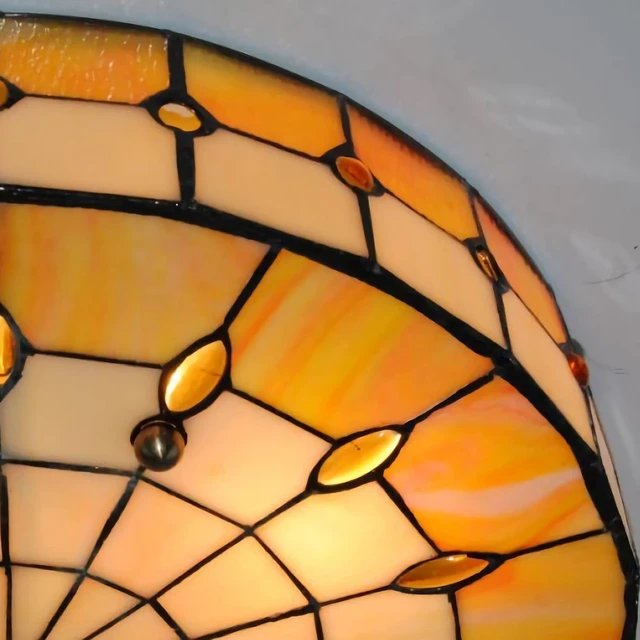 Alt view image 6 of 7 - Fandian 16 Vintage Style Ceiling Light Fixture, Vintage Flush Mount Stained Glass Chandelier Decorative Lighting Lamp 3-Lights for Living/Bedroom,Entryway