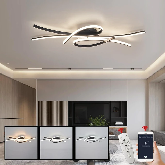 Main image of Modern LED Ceiling Light Fixture,54W 3780 Lumen,Flush Mount Ceiling Chandelier,Ceiling Lamp for Kitchen Bedroom Study Living Room Office Dining Room,Dimmable Remote Control (Black)